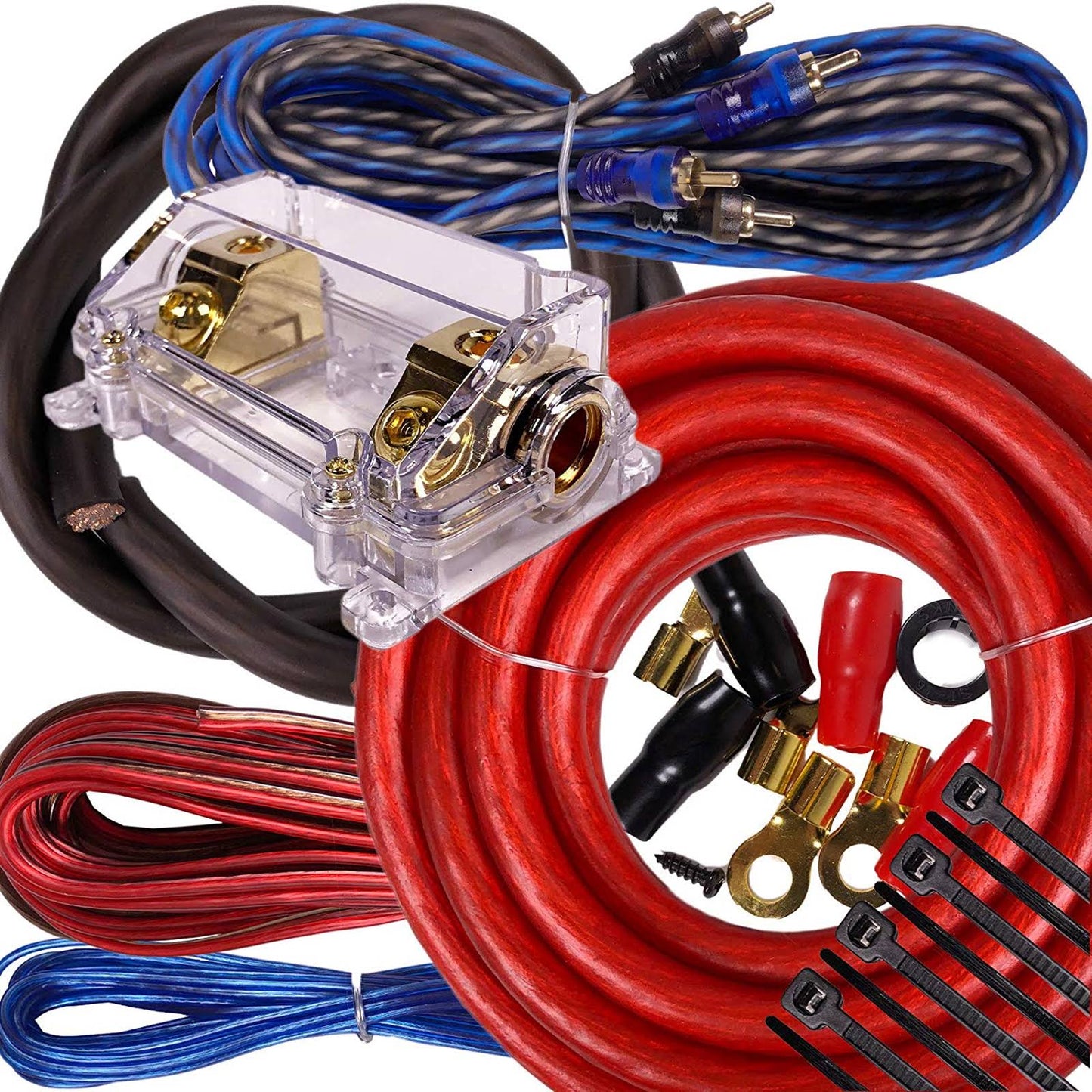 Complete 5000W Gravity 0 Gauge Amplifier Installation WIRING Kit Amp PK1 0 GA Blue