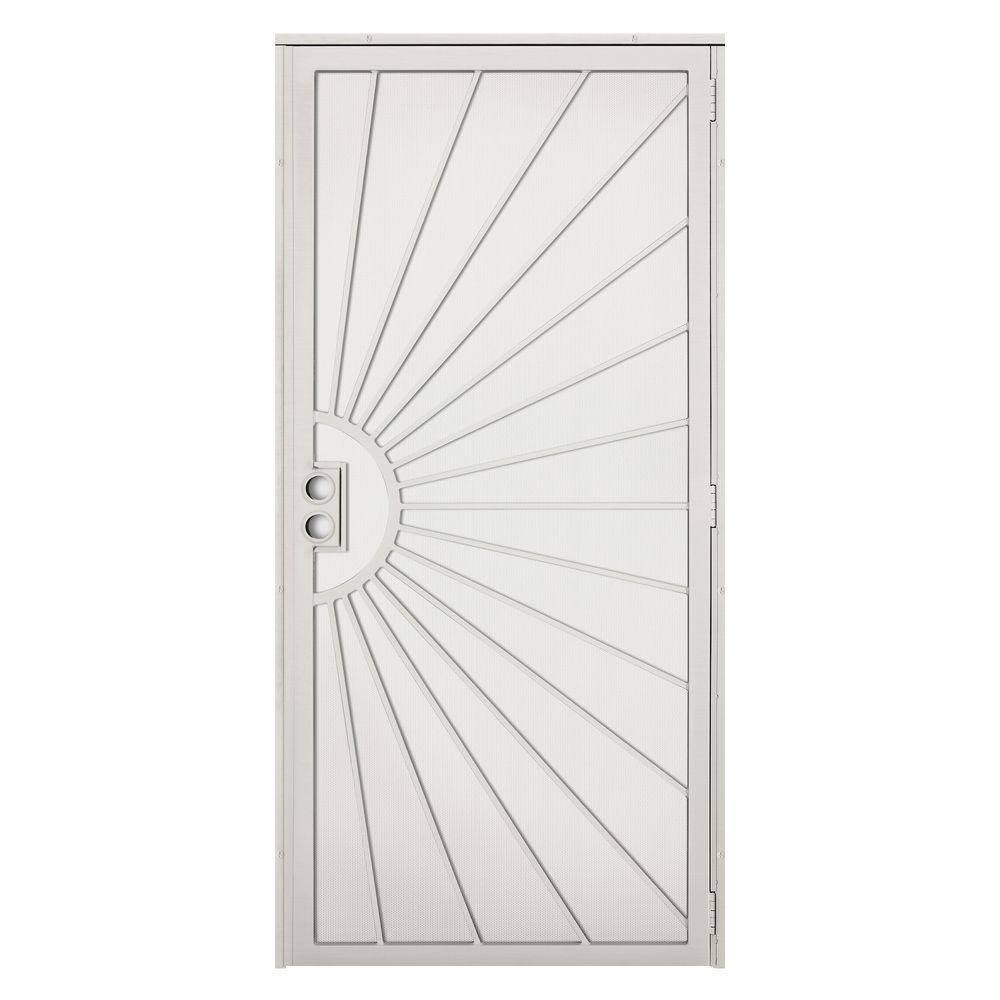 Titan 36 in. x 80 in. Solana Navajo White Surface Mount Outswing Steel Security Door with Perforated Metal Screen, 5HS610NAVAJ36