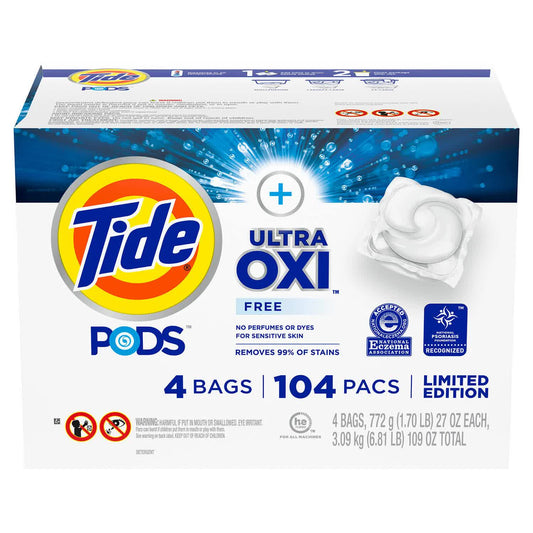 Tide Pods Plus Ultra OXI Free Liquid Laundry Detergent pacs (104 ct.)