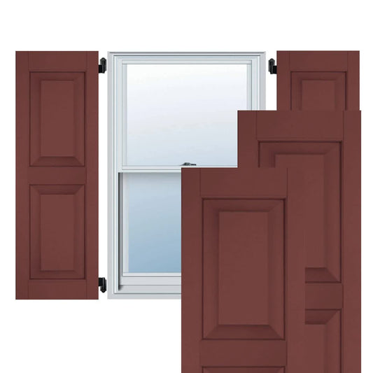 Ekena Millwork 12 in. x 55 in. Exterior Real Wood Pine Raised Panel Shutters Pair Cottage Red