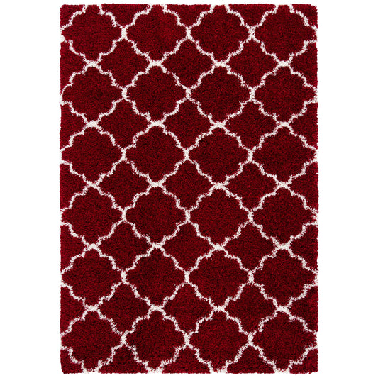 Safavieh Hudson Shag Collection SGH282Q Moroccan Trellis 2-Inch Thick Area Rug, 7 x 7 Square, Red / Ivory