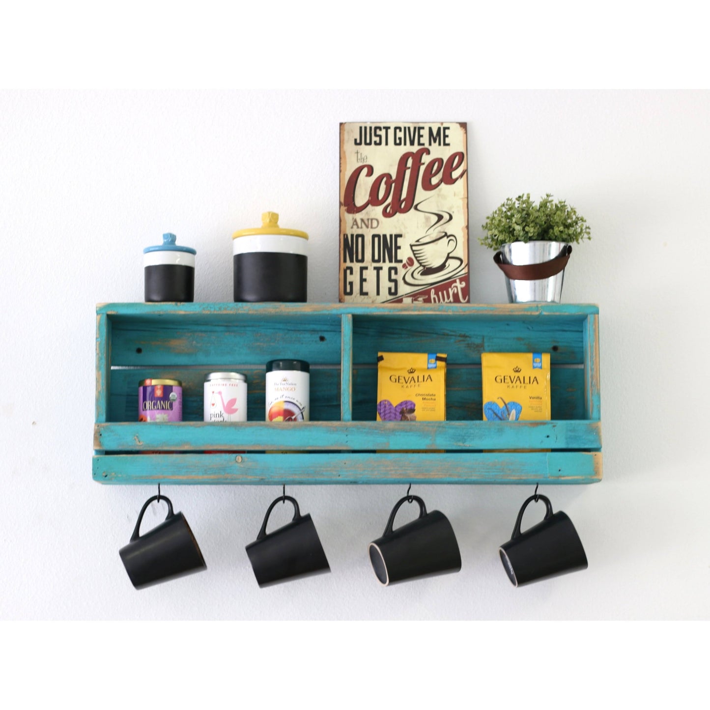 Rustic Slatted Wall Shelf - Turquoise