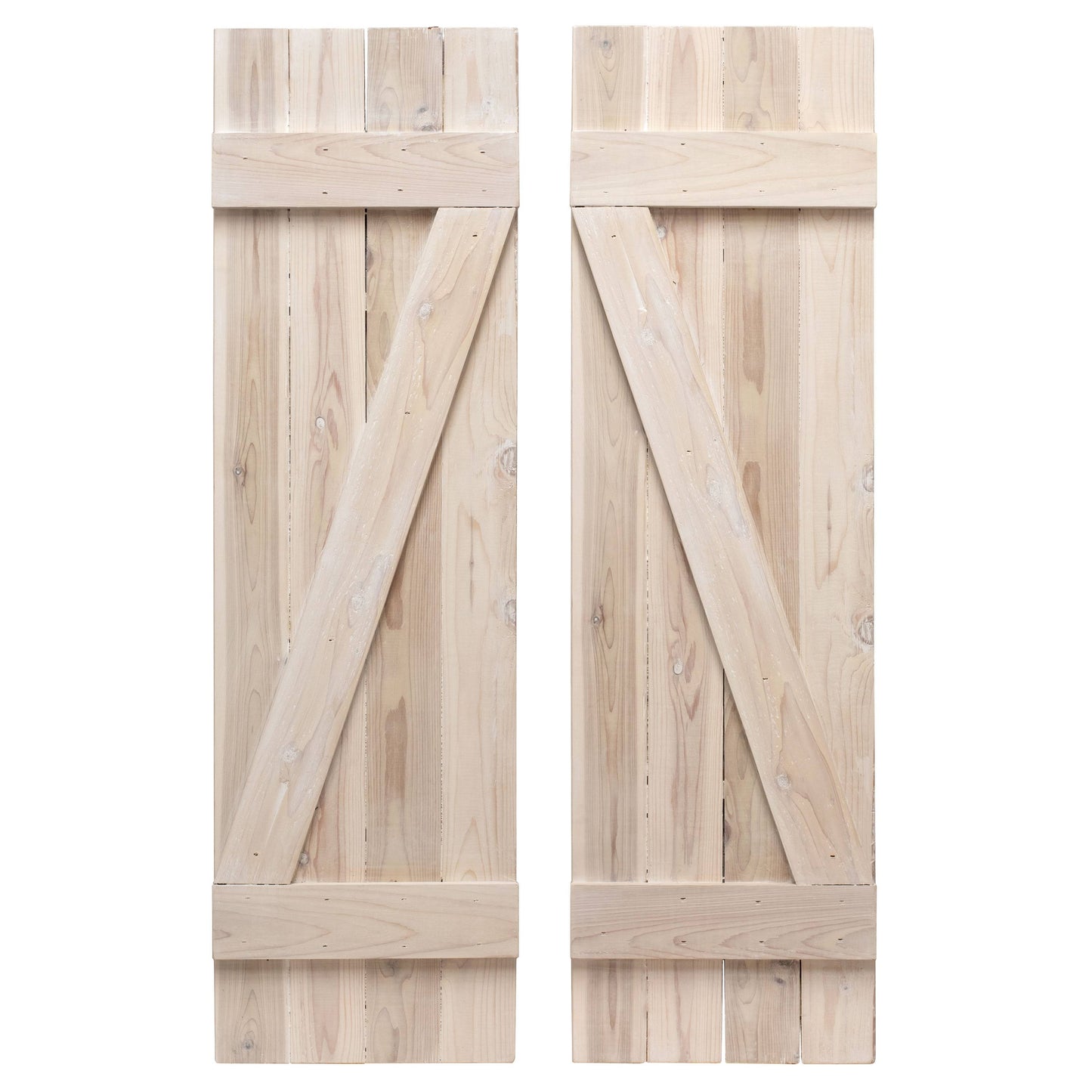 Dogberry 14-in W x 36-in H Whitewash Board and Batten Wood Exterior Shutters | WZBAR1436WHITDOUB