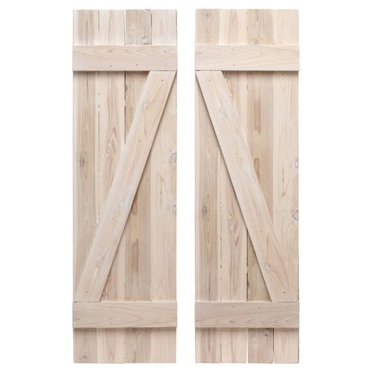 Dogberry 14-in W x 36-in H Whitewash Board and Batten Wood Exterior Shutters | WZBAR1436WHITDOUB