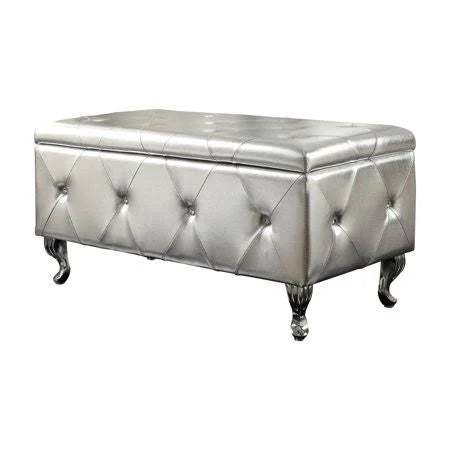 Christies Home Living Crystal Tufted Storage Bench, Silver