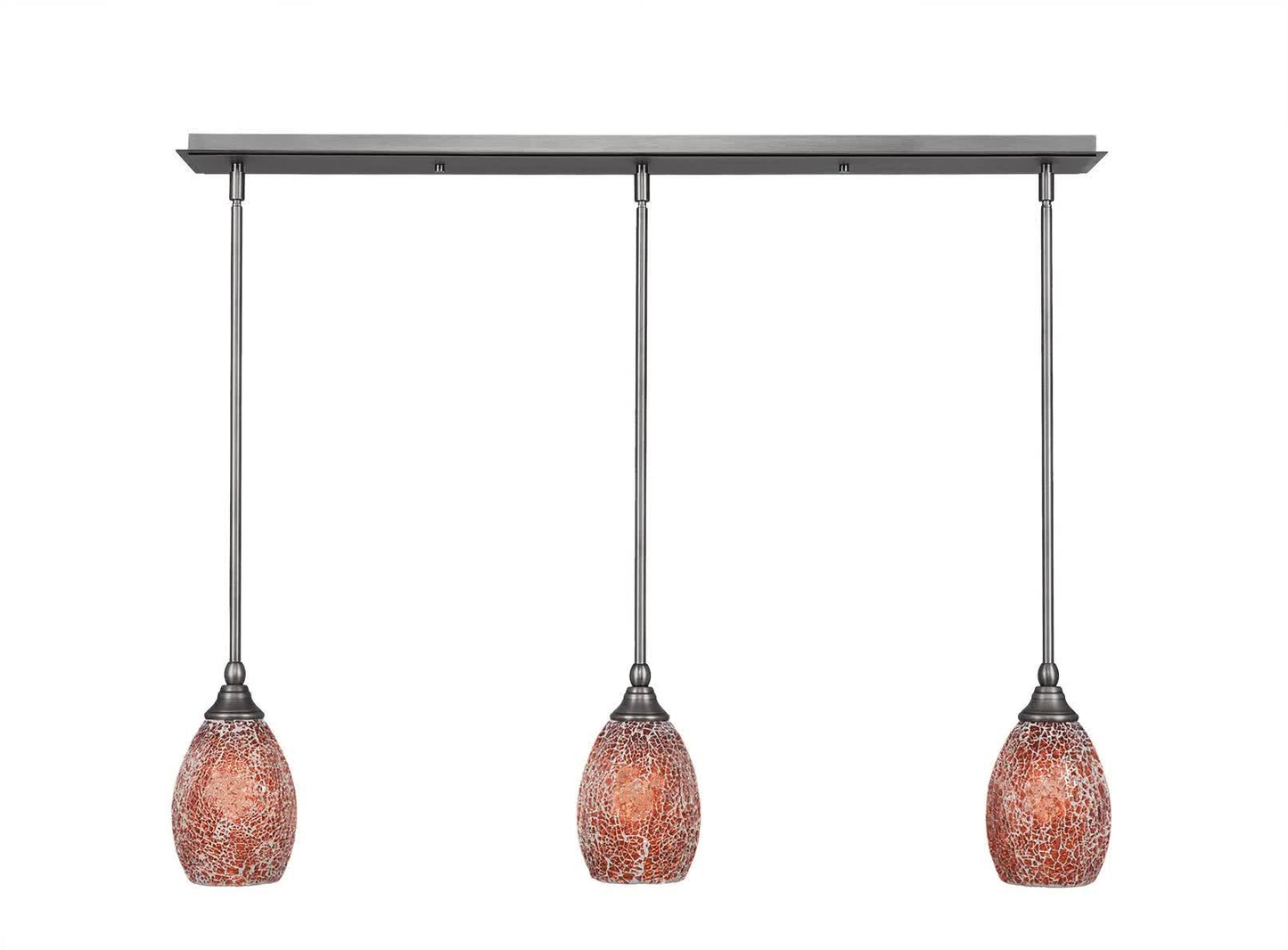 Toltec Lighting 36-BN-5056 3 Light Mini Pendant in Brushed Nickel with 5 inch Red Fusion Glass Shade