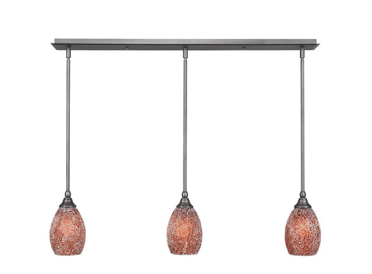 Toltec Lighting 36-BN-5056 3 Light Mini Pendant in Brushed Nickel with 5 inch Red Fusion Glass Shade