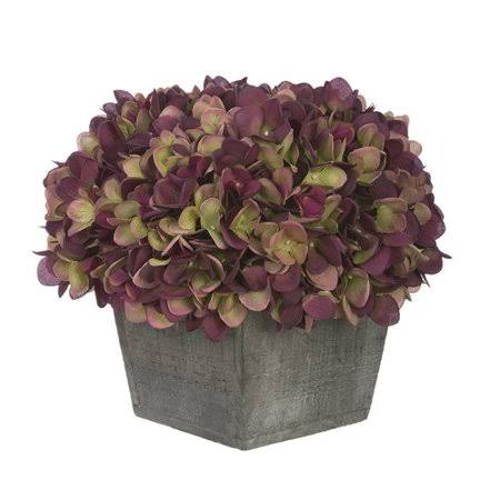 Artificial Hydrangea Floral Arrangement in Planter August Grove Flower Color Plum / Sage