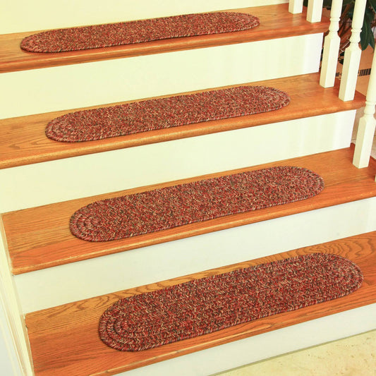 Rhody Rug Sa48a008x028-13 Sandi Tweed Braided Stair Tread Sangria - Set of 13