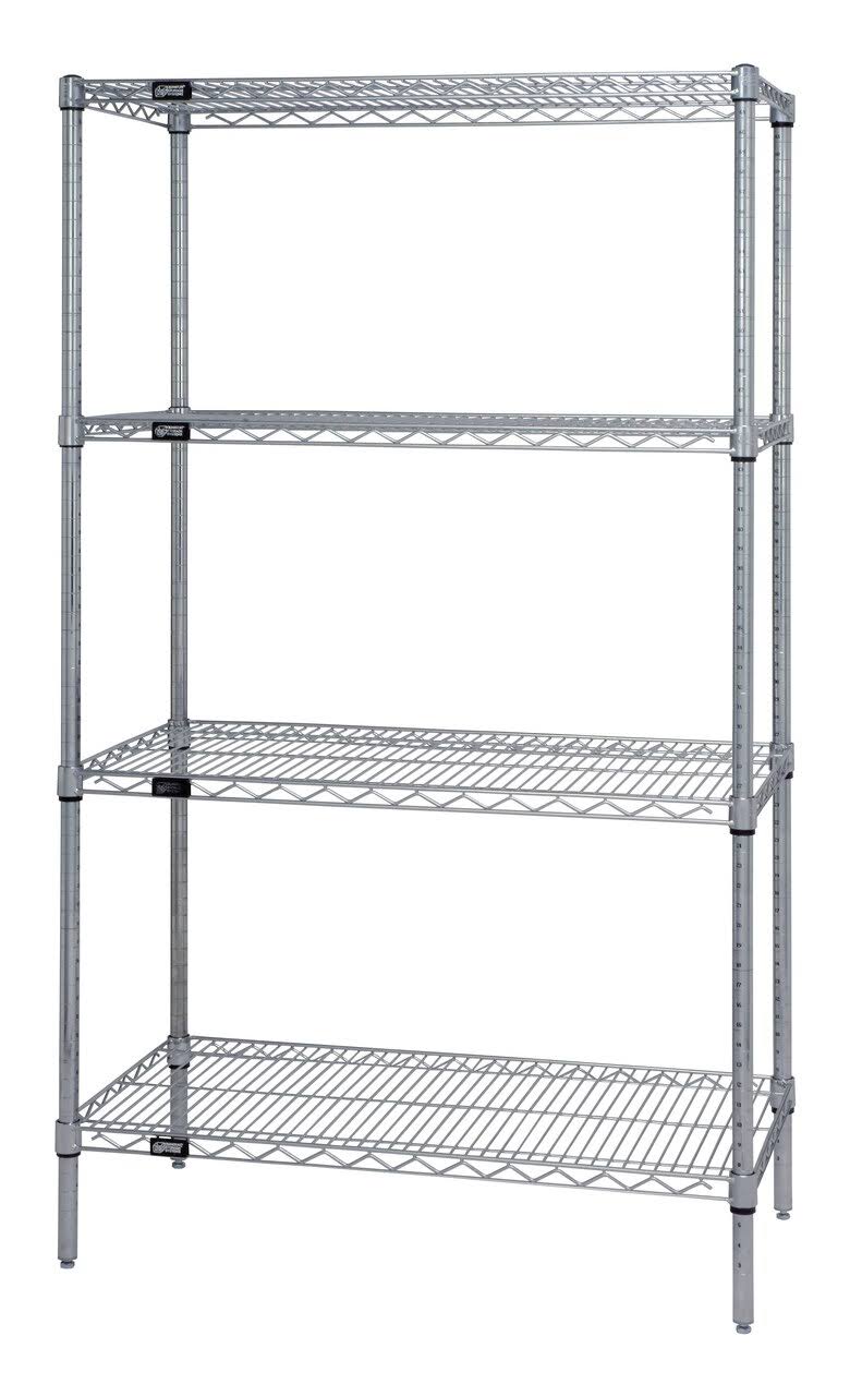 Quantum WR74-1830S Wire Shelving 4-Shelf Starter Units - Stainless Steel