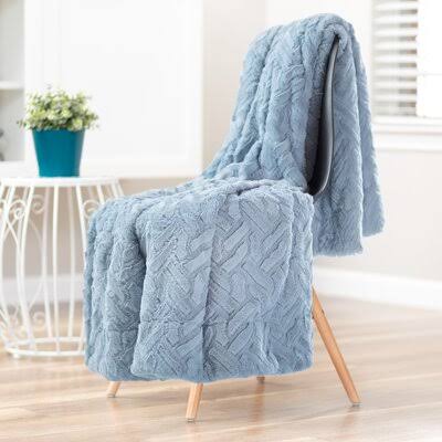 Soft Cloud Textured Embossed Faux Fur Throw Mercer41 Color: Sky Blue