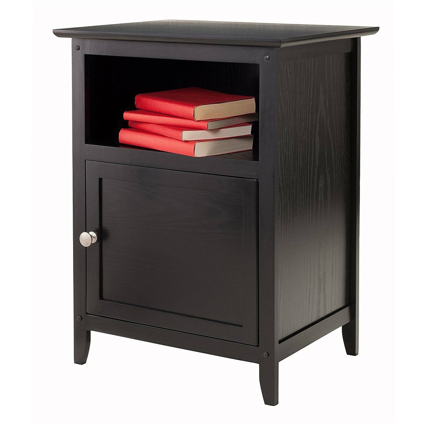 Winsome Wood End Table Night Stand with Door and Shelf Black