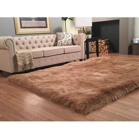 Super Soft Faux Sheepskin Silky Shag Rug Rectangular, Camel 6x9, Beige