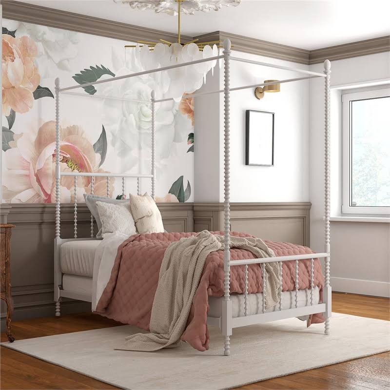 DHP Emerson Metal Canopy Bed in Twin Size Frame in White - DE73610