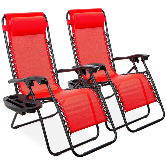 Best Choice Products Set of 2 Adjustable Zero Gravity Lounge Chair Recliners for Patio w/ Cup Holders - Crimson Red