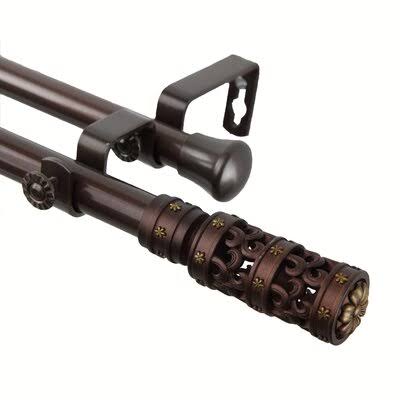 Prattsville Double Curtain Rod Fleur De Lis Living Color Cocoa, Size 28