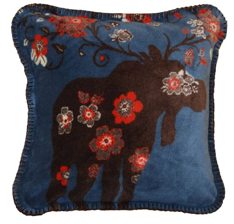 Denali Moose Blossom Throw Pillow; Blue