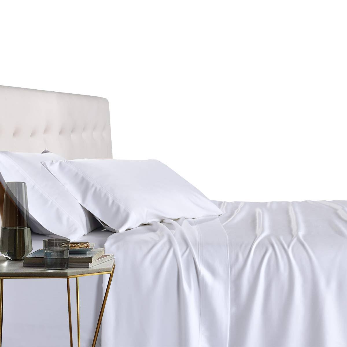 Royal Tradition 100% Bamboo Bed Sheet Set - Top Split King, Solid White - Super Soft Cool, Bamboo Viscose, 4pc Sheets