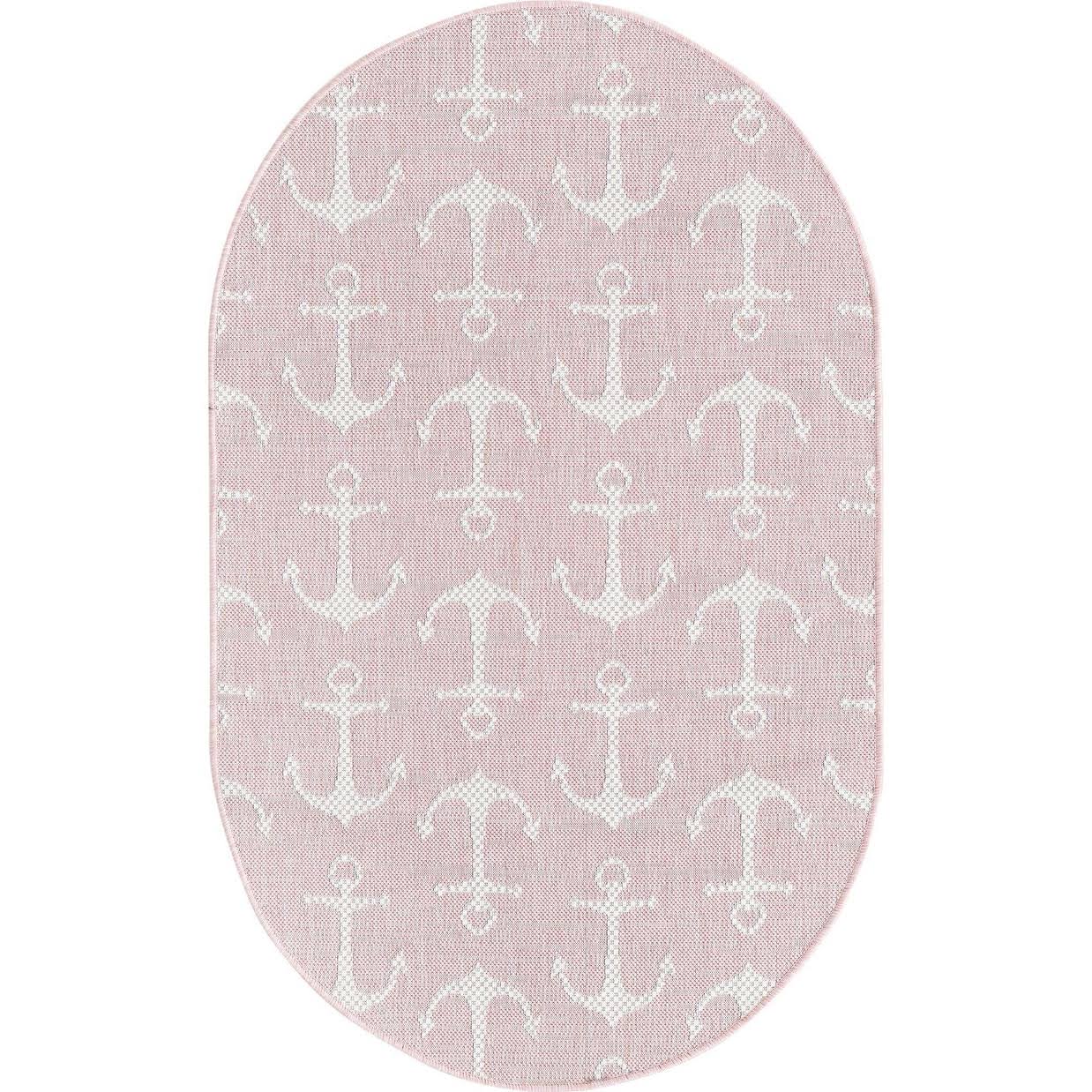 Unique Loom Outdoor Geometric Ahoy Area Rug - Pink - 3 3 x 5 3 Oval