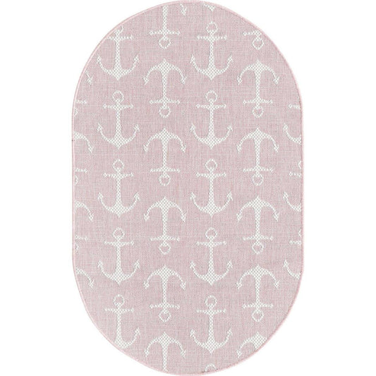 Unique Loom Outdoor Geometric Ahoy Area Rug - Pink - 3 3 x 5 3 Oval