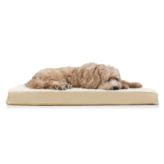 (Cream, Large) - FurHaven Deluxe Ultra Plush Cooling Gel Foam Pet Bed