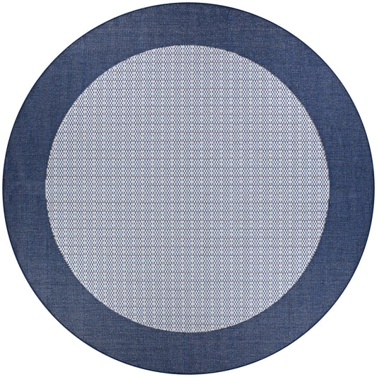 Couristan Recife Checkered Field Ivory-Indigo Indoor/Outdoor Round Rug