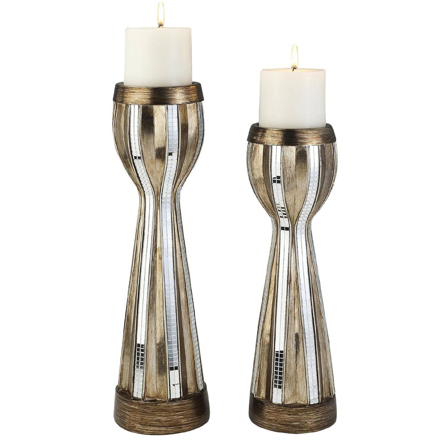 Ore International Metallic Tiles Candle Holder Set