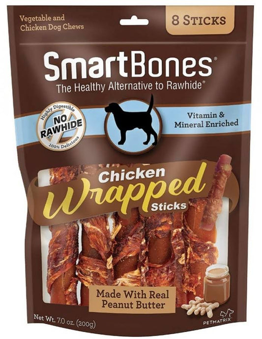 48 Count (6 x 8 ct) SmartBones Chicken Wrapped Peanut Butter Sicks Raw