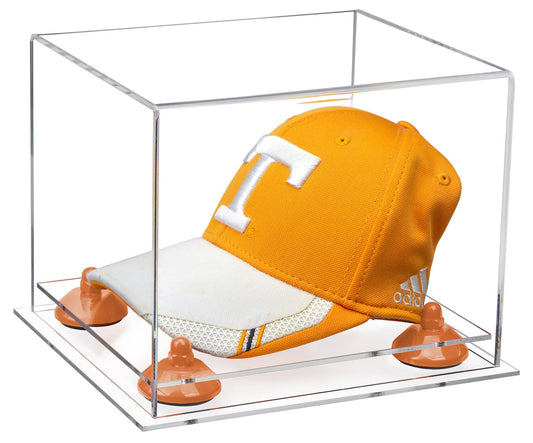 Clear Acrylic Baseball Hat or Cap Display Case with Orange Risers and Clear Base (A006-OR)