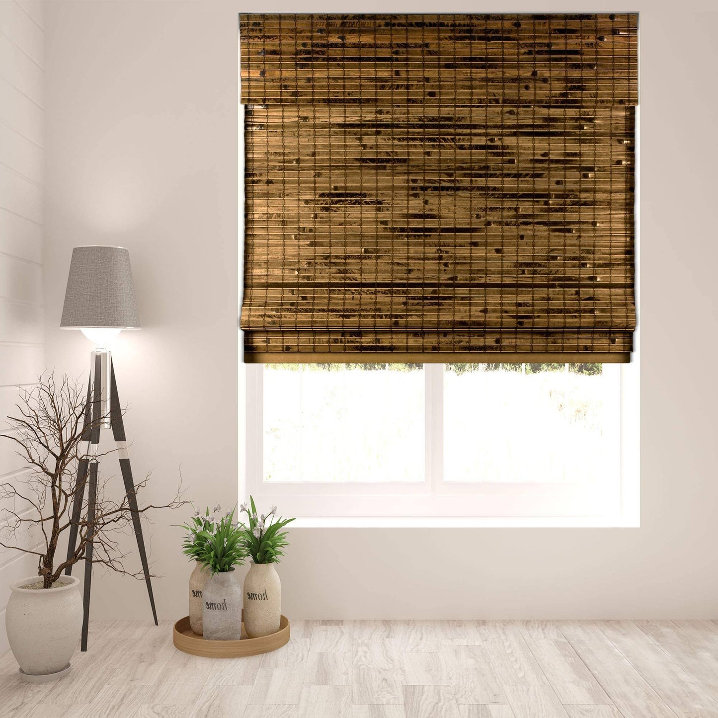 Arlo Blinds Cordless Java Deep Bamboo Roman Shades Blinds - Size: 45 W x 74 H, Cordless Lift System ensures Safety and Ease of