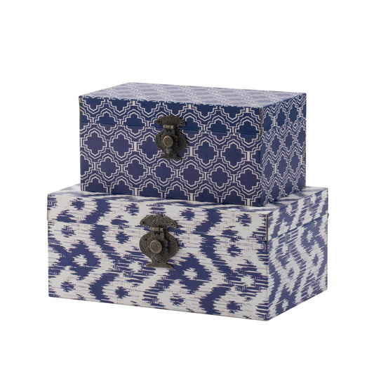 Au0026B Home Decorative Boxes - Blue, White - Set of Two