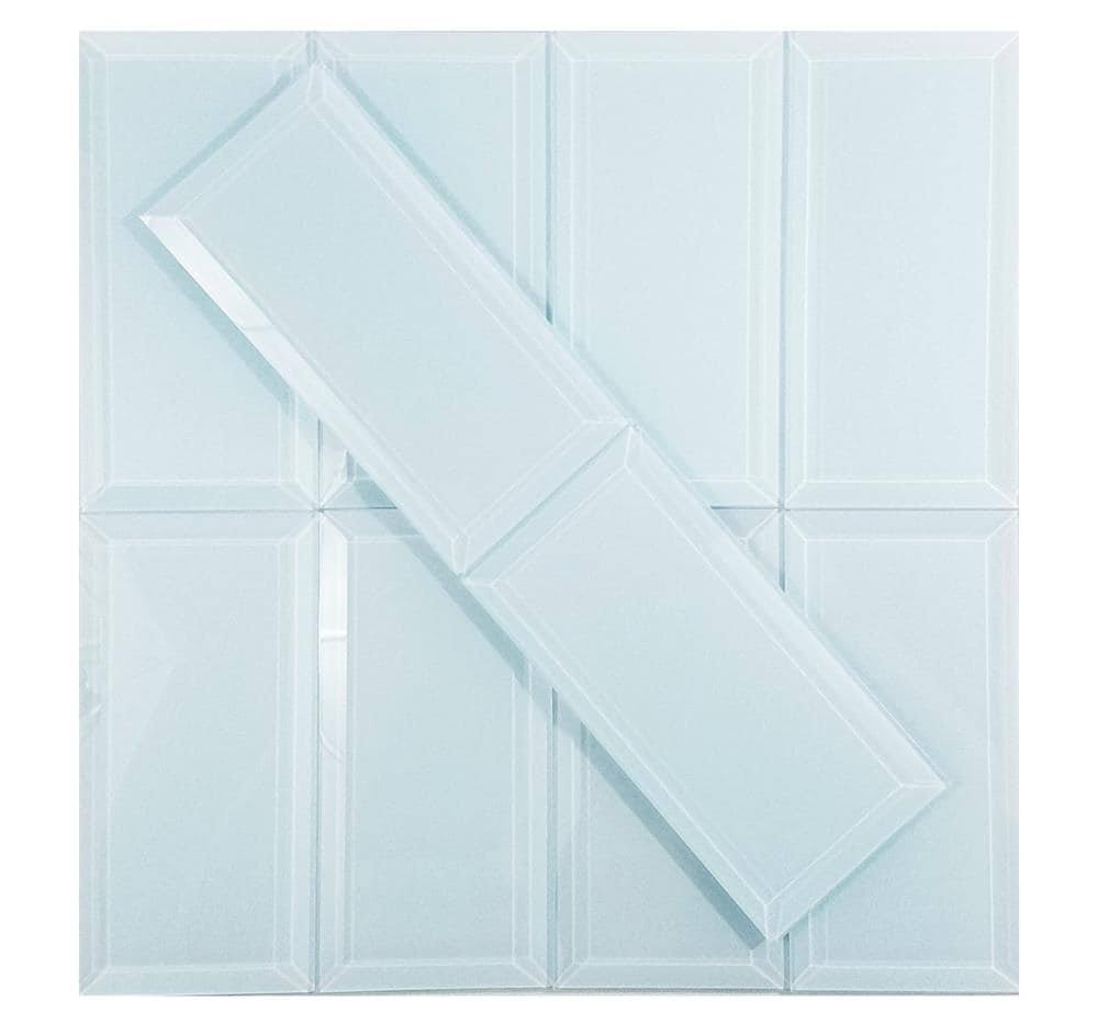 Abolos Frosted Elegance 3 x 6 Blue Glass Beveled Subway Wall Tile, Box of 88