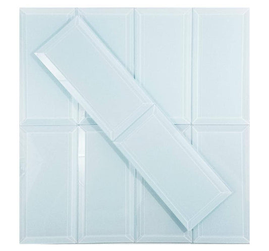 Abolos Frosted Elegance 3 x 6 Blue Glass Beveled Subway Wall Tile, Box of 88