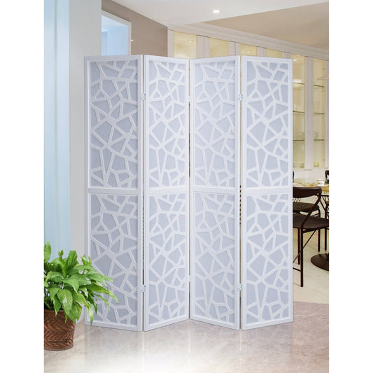 Roundhill Furniture Giyano 4 Panel Screen Room Divider, White