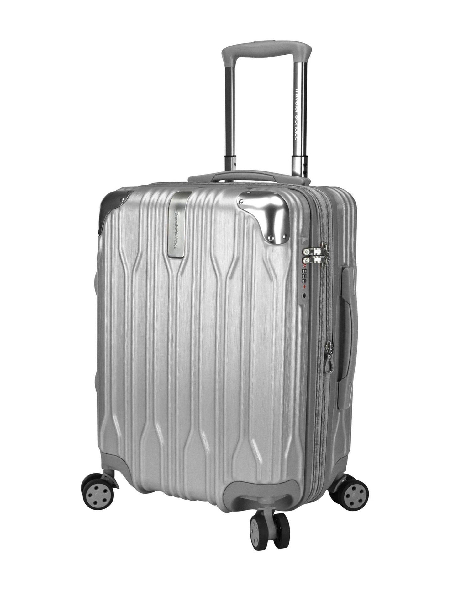 Traveler&s Choice Bell Weather Expandable 20x22 Spinner Luggage, Silver