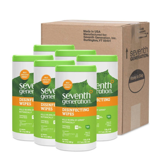 Seventh Generation Disinfecting Multi-Surface Wipes, 70-Count Tubs (Pack of 6)