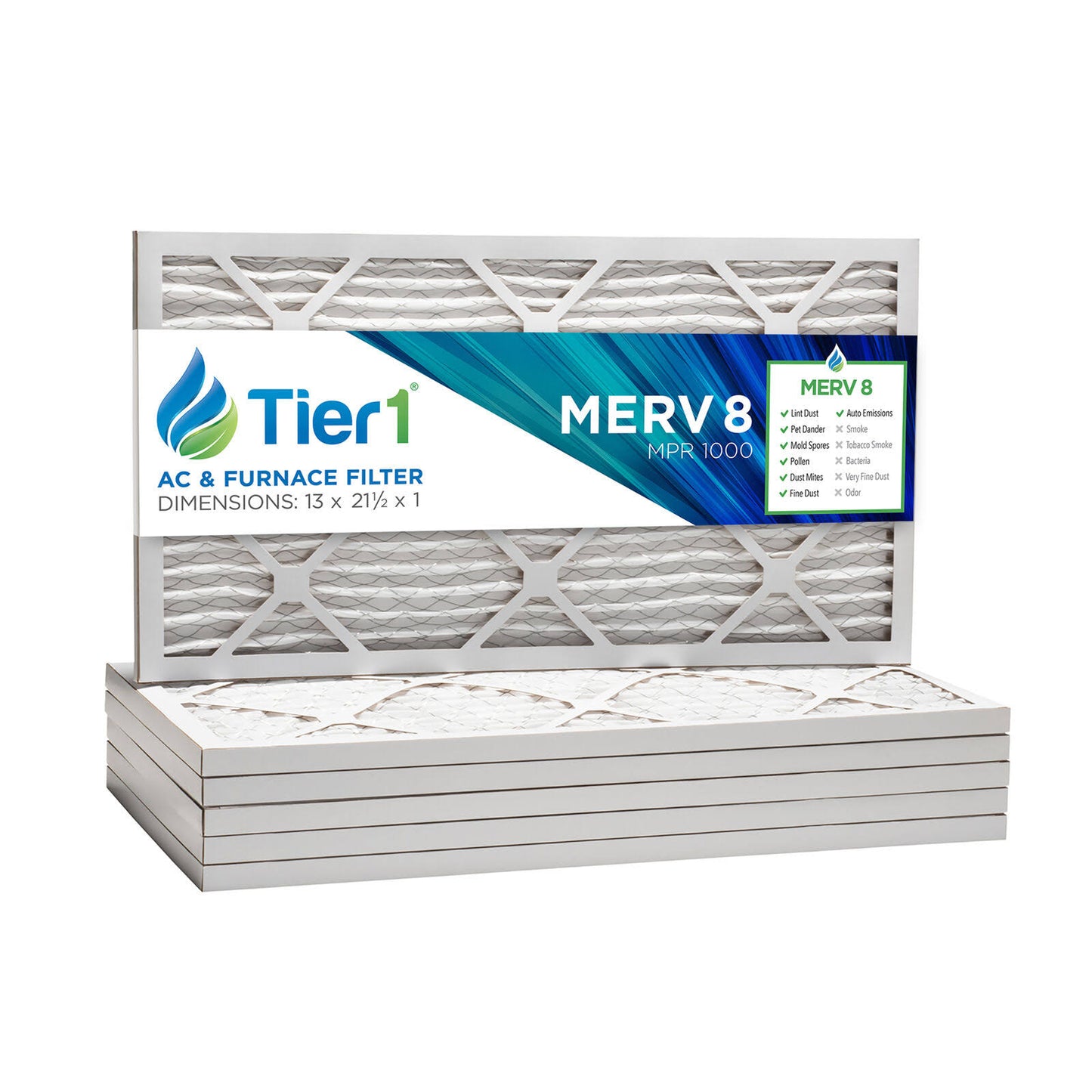 Tier1 13x21-1/2x1 Dust Pollen MERV 8 Pleated Replacement AC Furnace Air Filter (6 Pack)