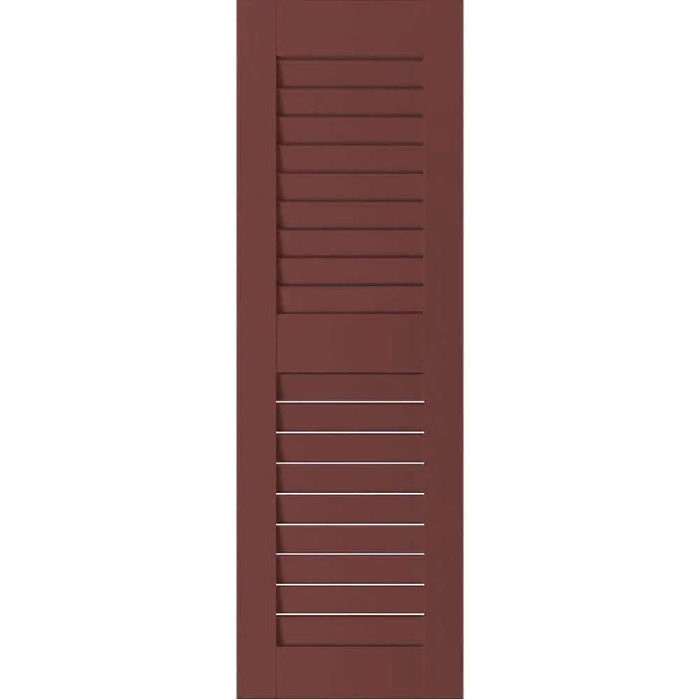 Ekena Millwork 15 in. x 53 in. Exterior Real Wood Pine Louvered Shutters Pair Cottage Red