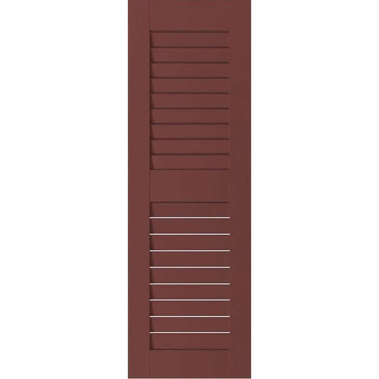 Ekena Millwork 15 in. x 53 in. Exterior Real Wood Pine Louvered Shutters Pair Cottage Red