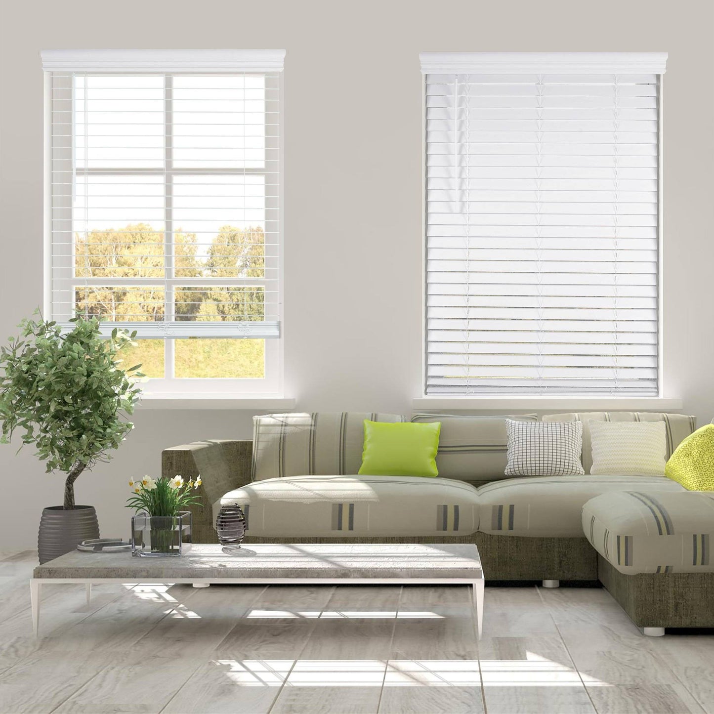 Arlo Blinds White Cordless Faux Wood Blinds with 2 in. Slats 36 in. W x 60 in. L