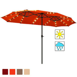 Costway 15ft Patio Double-Sided LED Market Umbrella Crank Solar Powered 36 Lights Orange