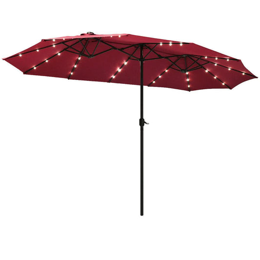 15 ft Patio LED Crank Solar Powered 36 Lights Umbrella-Burgundy