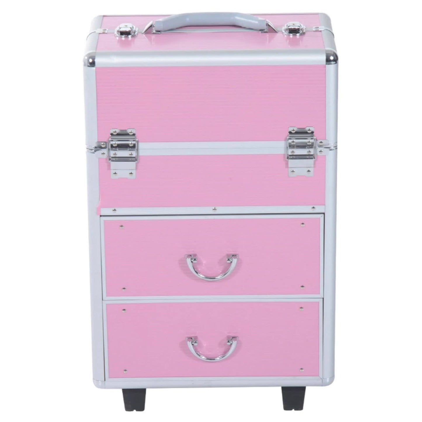 Soozier 4 Tier Makeup Train Case with Trays, Pink