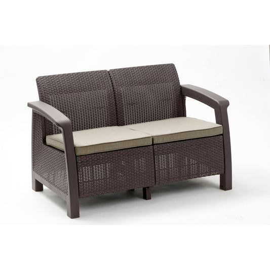 Bahamas Outdoor Resin Patio Loveseat with Cushions Brown - Keter