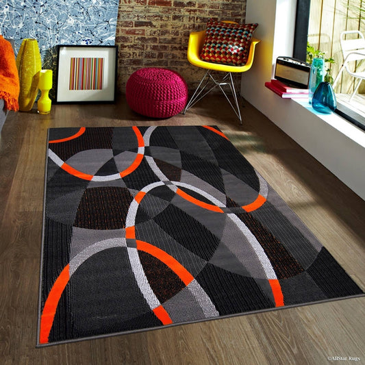 Allstar Orange Exclusive Modern Transitional Linear Design Rug - 7 10