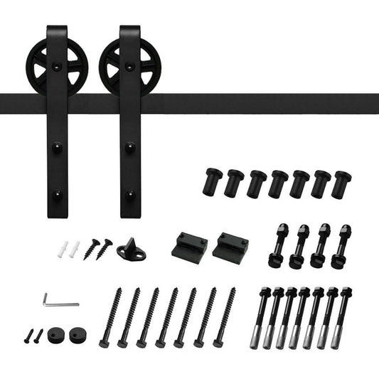 Boyel Living 10 ft./120 in. Black Sliding Barn Door Track and Hardware Kit with Bigwheel J Shape Hanger for Single Door