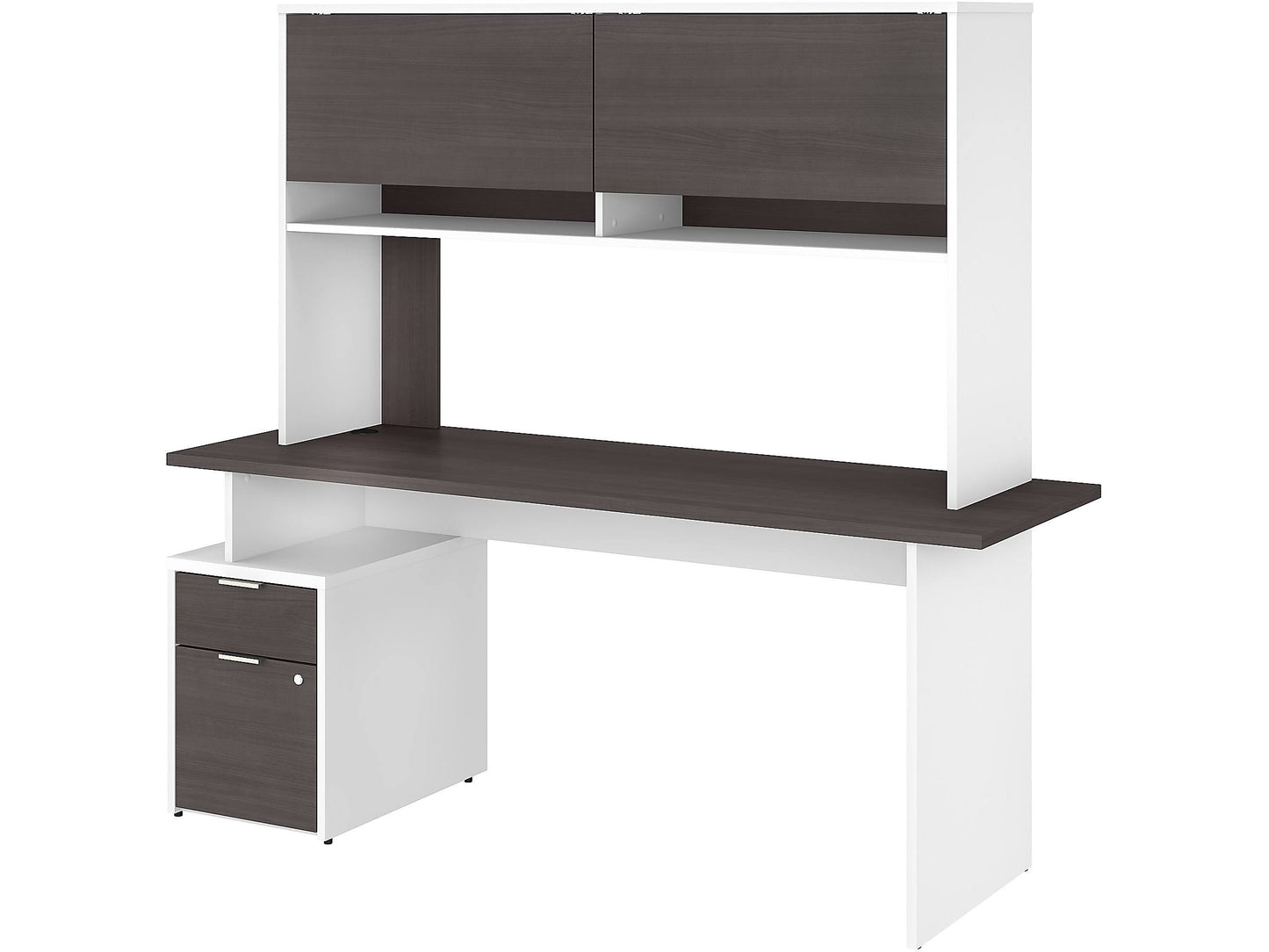 Bush Business Furniture Jamestown 72w Desk with 2 Drawers and Hutch | Storm Gray/White