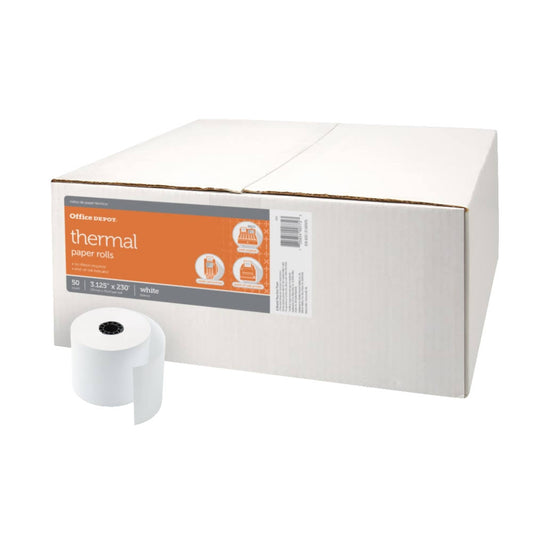 Office Depot Thermal Paper Rolls, 3 1/8in. x 230ft, White, Carton of 50, 818629