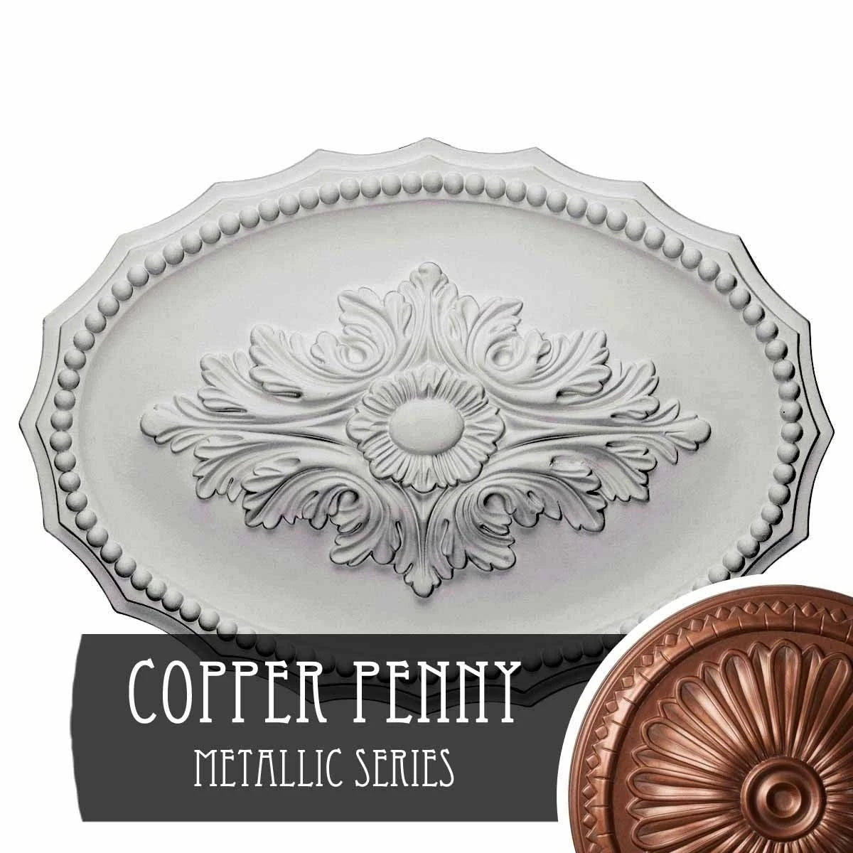 16 7/8x22W x 11 3/4x22H x 1 1/2x22P Oxford Ceiling Medallion, Hand-Painted Copper Penny