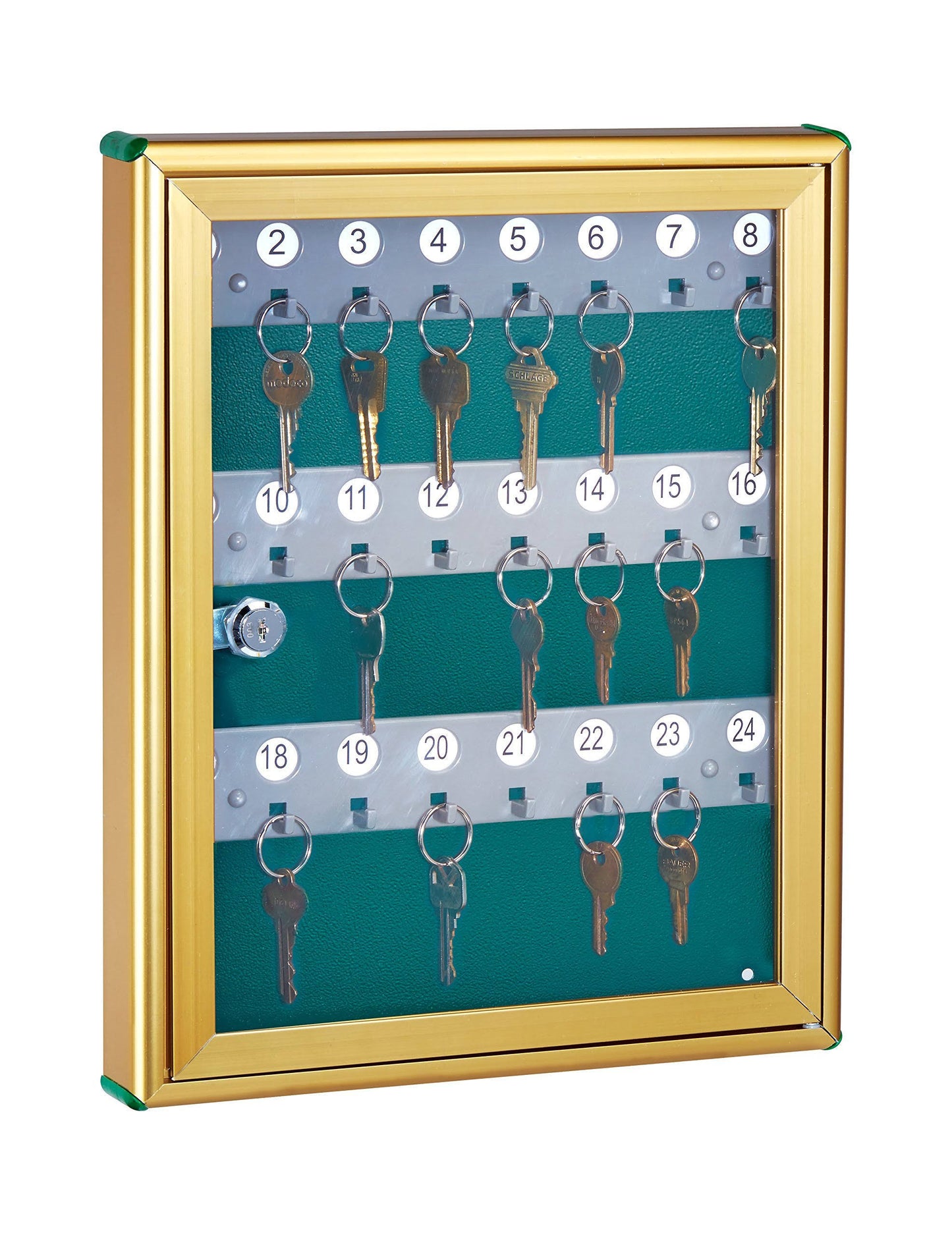 AdirOffice 24 Key Steel Glass Locking Key Storage Cabinet, Gold